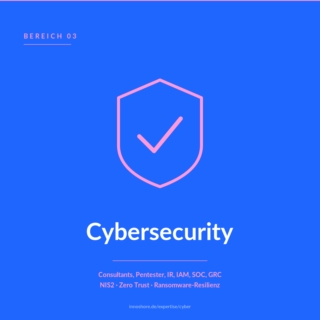 InnoShore Expertise Cybersecurity für den DACH-Mittelstand — sechs Senior-Rollen mit NIS2-, Zero-Trust-, SOC- und Ransomware-Resilienz