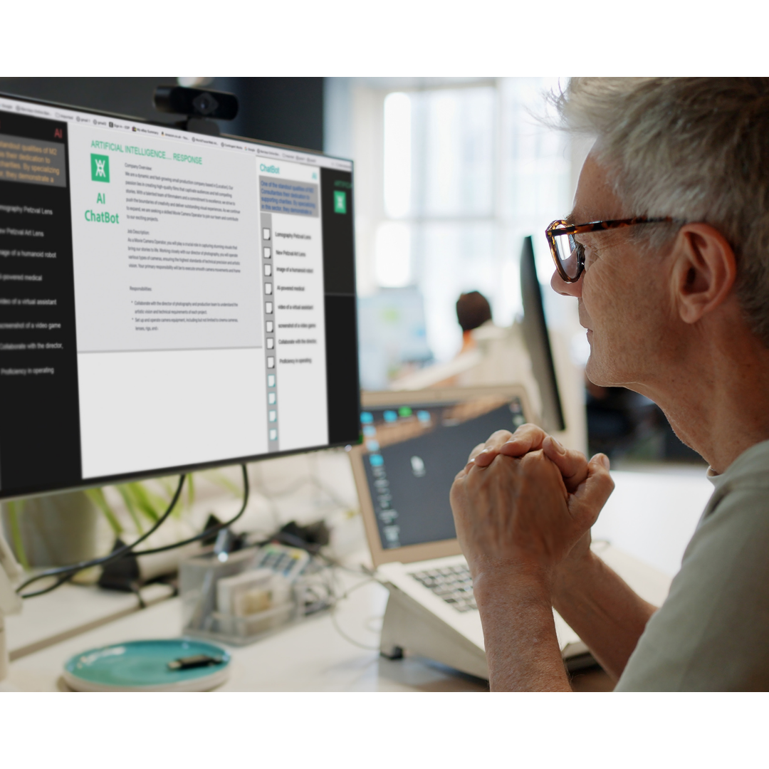 Mann mit Brille arbeitet konzentriert an einem Computer an einem Schreibtisch.