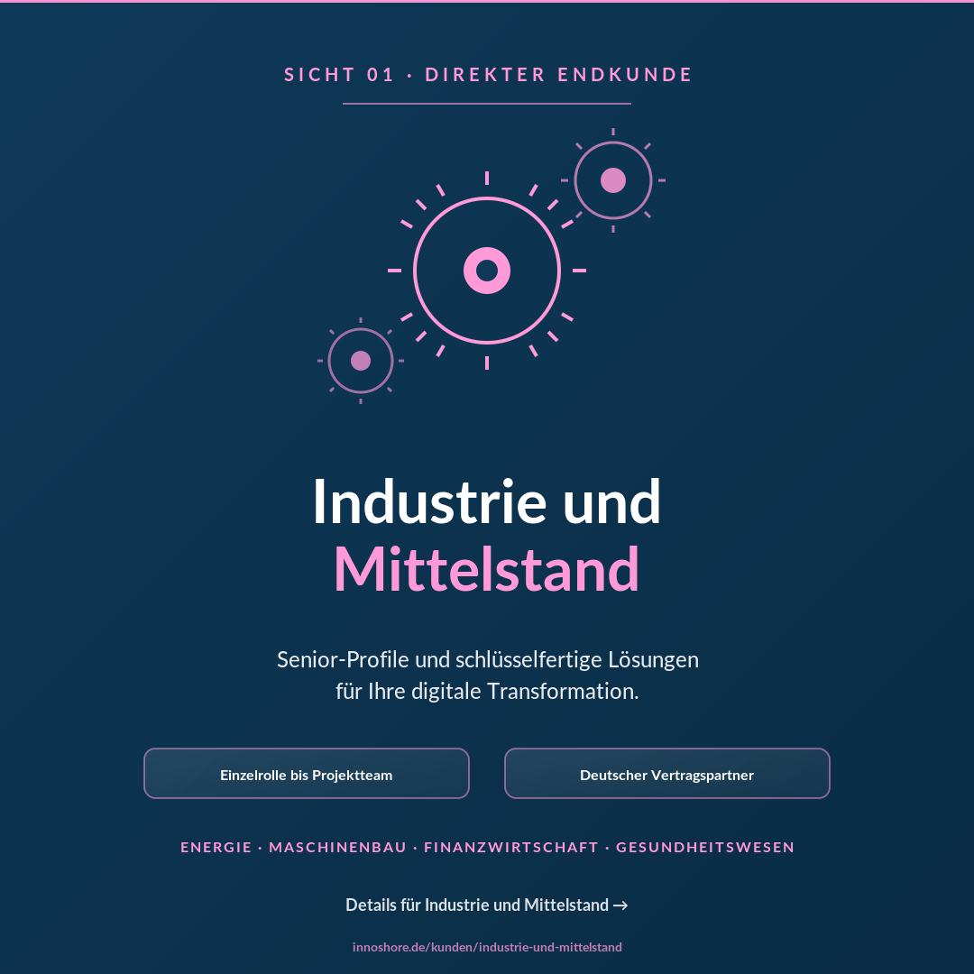 InnoShore für Industrie und Mittelstand: Senior-Profile und schlüsselfertige Lösungen mit deutschem Vertragspartner für Ihre Transformation.