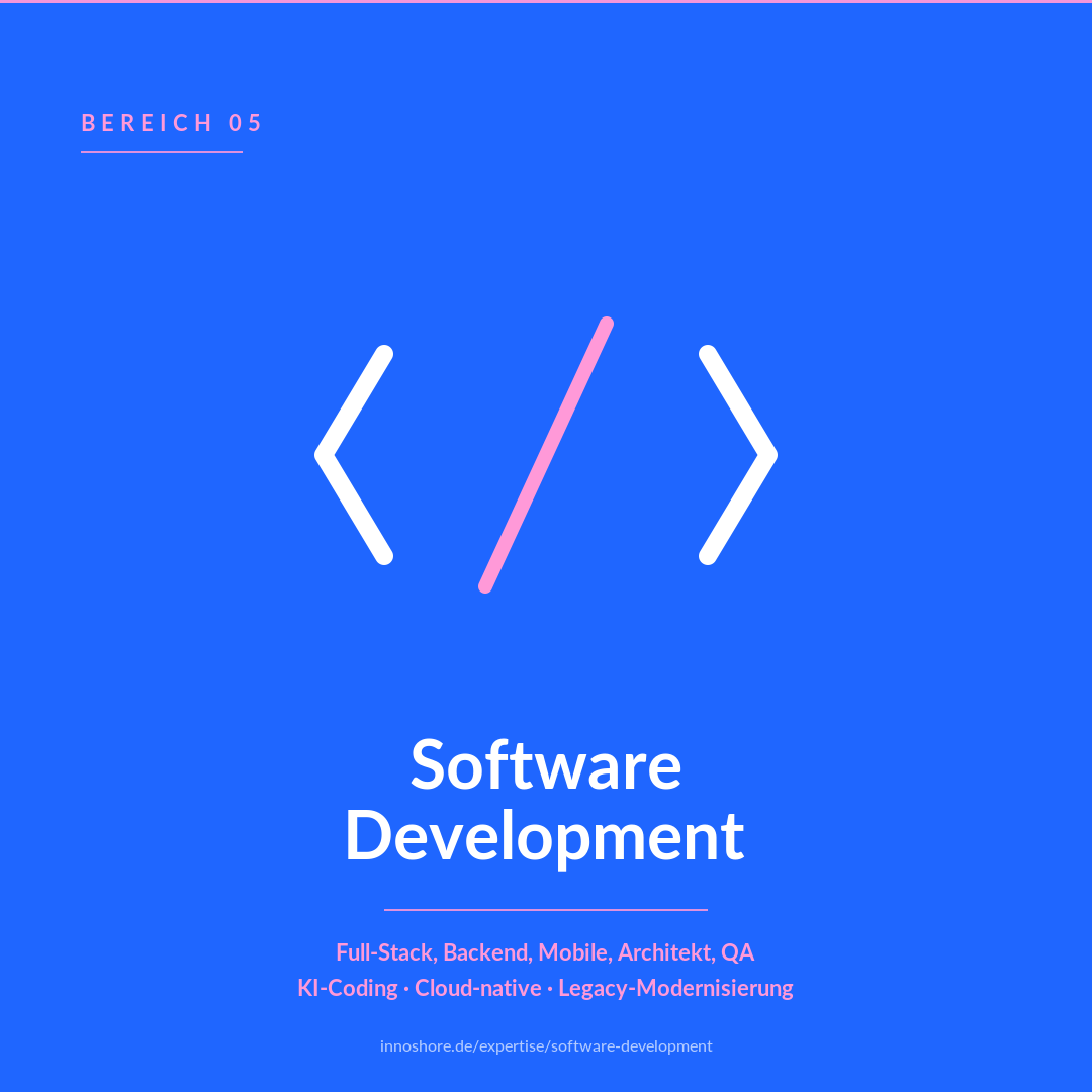 InnoShore Expertise Software Development für den DACH-Mittelstand — sechs Senior-Rollen mit Cloud-native, KI-augmentiertem Coding und Legacy